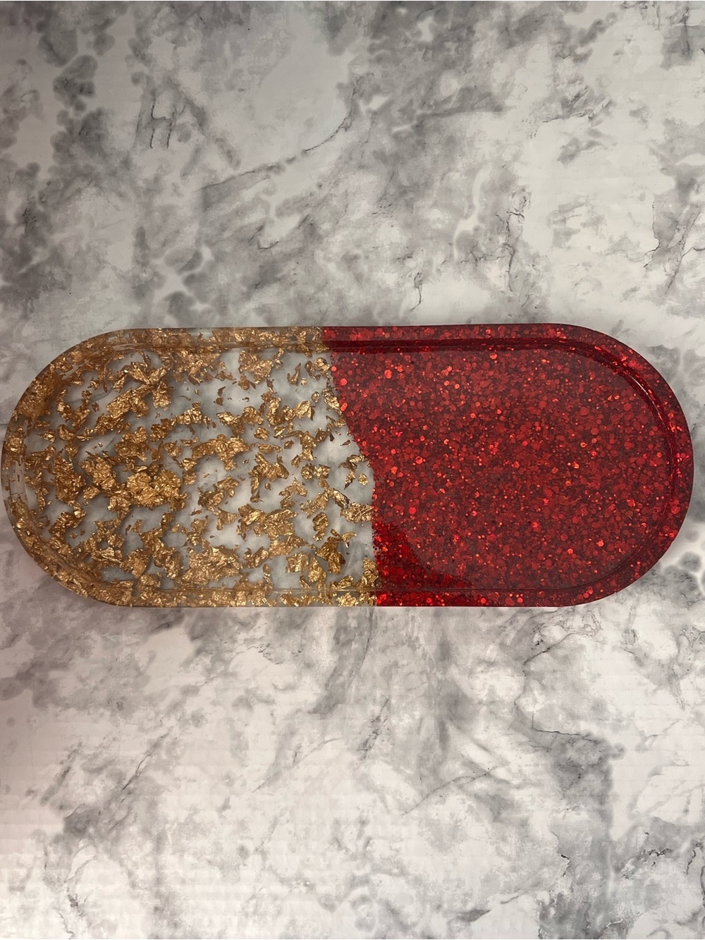 Red and Gold Resin Serving Tray - Stylish Home Dining Bar Accessory